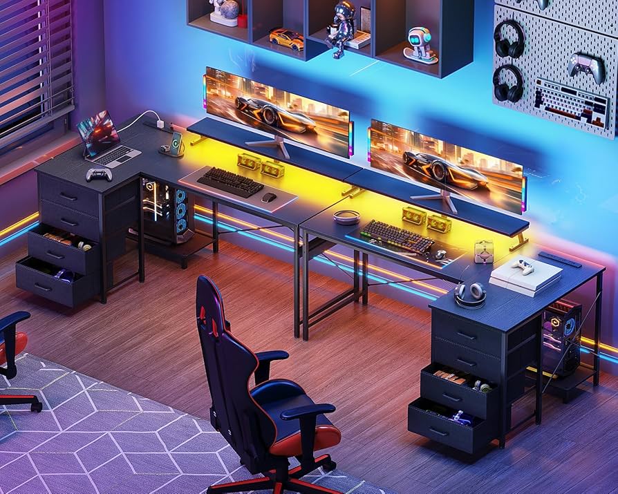 AODK ゲーミングデスク パソコンデスク ラック&コンセント付き 幅100cm Amazon | AODK ゲーミングデスク パソコンデスク コンセント付き